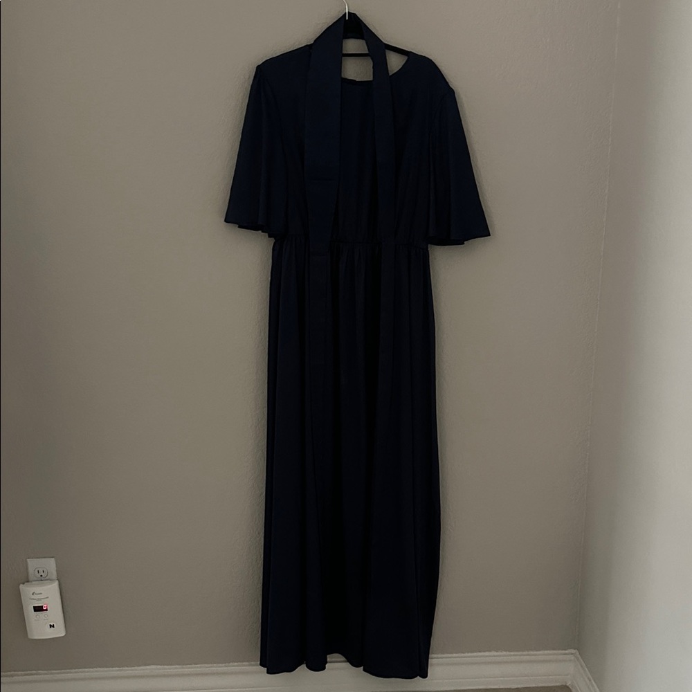 Enme Elegant Satin Navy Maxi Dress